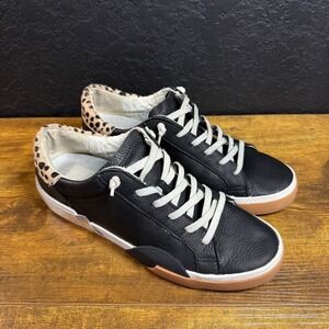 Dolce Vita Black Sneakers with Tan Leopard Heel Accent